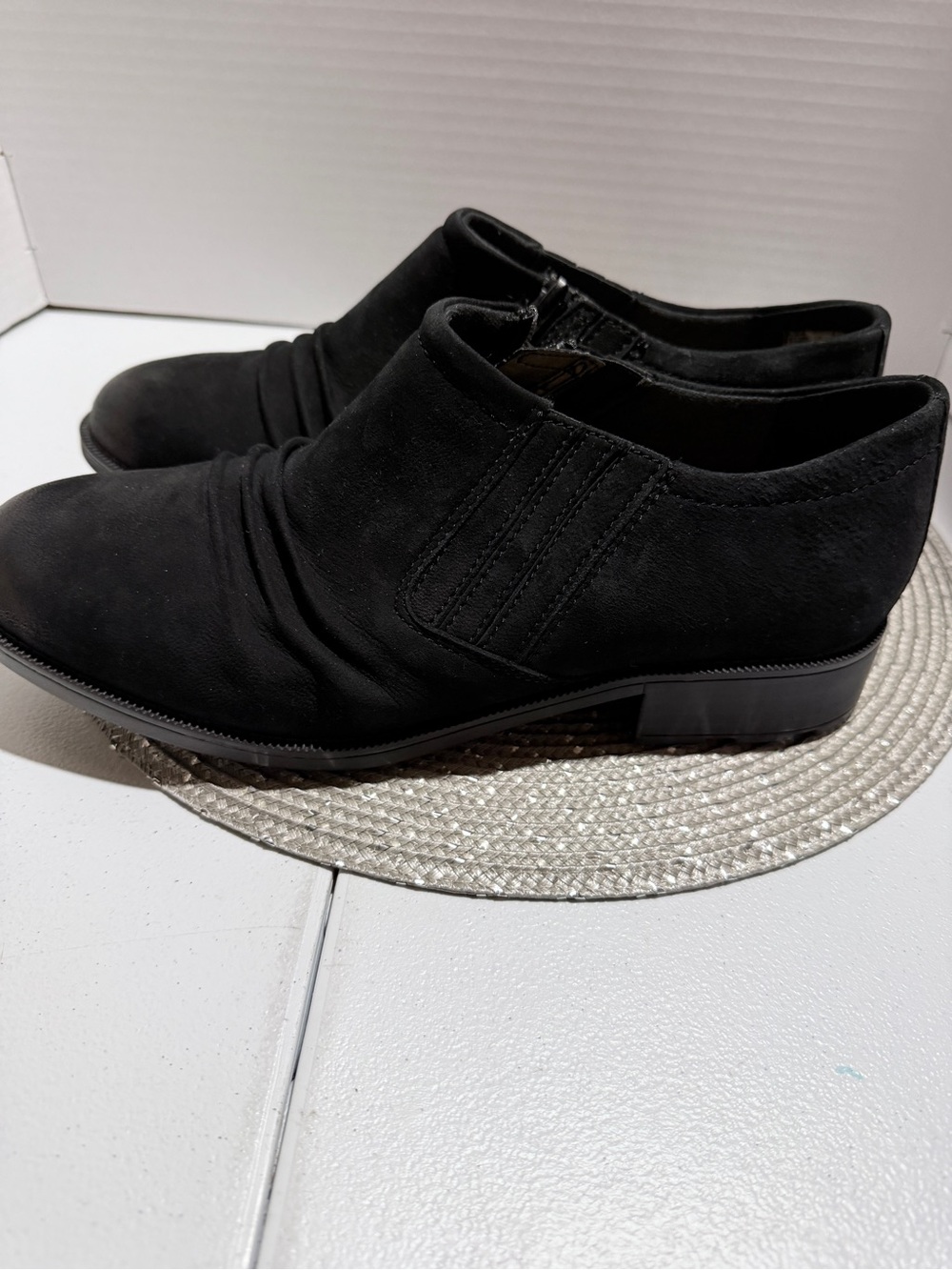 Clarks Women's Black Slip-On Ankle Booties with Low Heel